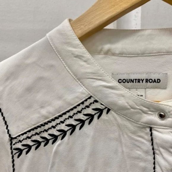 COUNTRY ROAD White Embroidered Panel Office Blouse Shirt RRP$179 - Picture 8 of 12